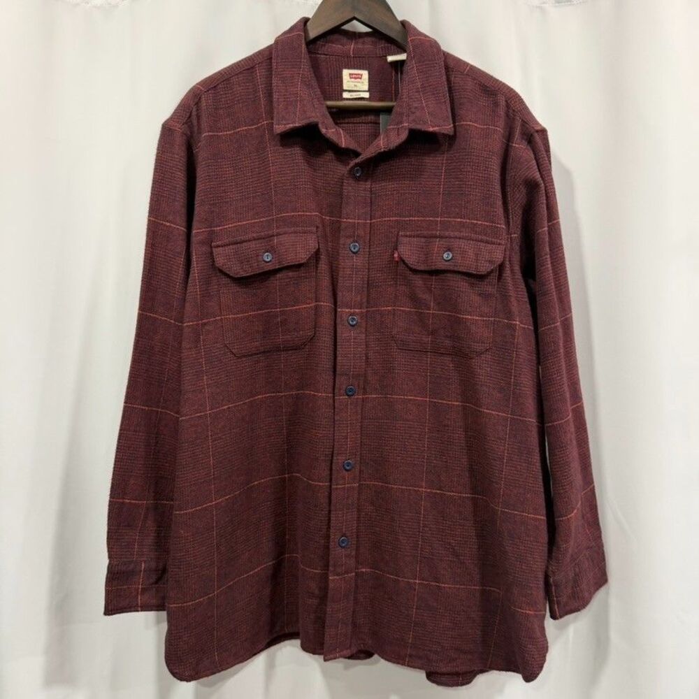 LEVI'S Men's XL Red Plaid Button-Up Shirt Flannel Relaxed Fit 599